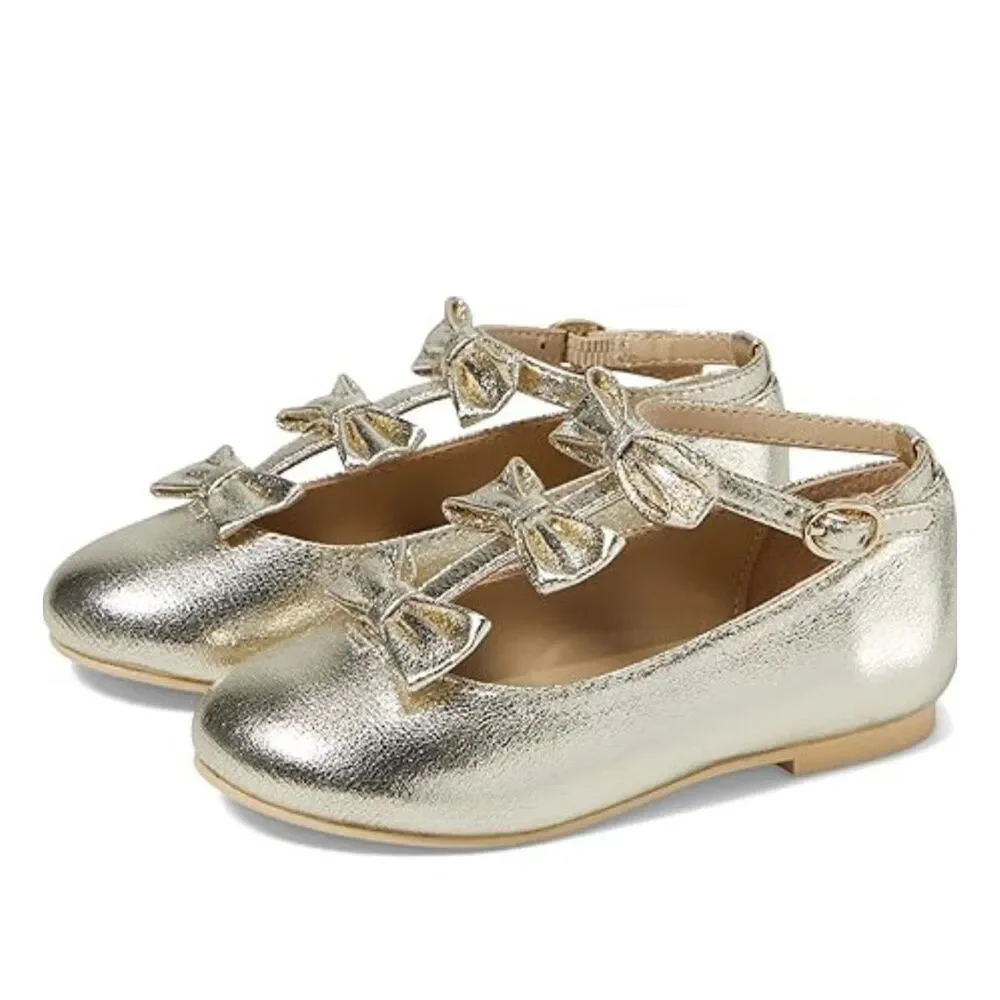 Janie and Jack Metallic Bow Ballet Flat in Gold Size 5